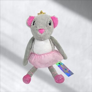 Iscream Plush Ballerina Mouse Gray Stuffed Animal Princess Crown Tutu Toy Rodent